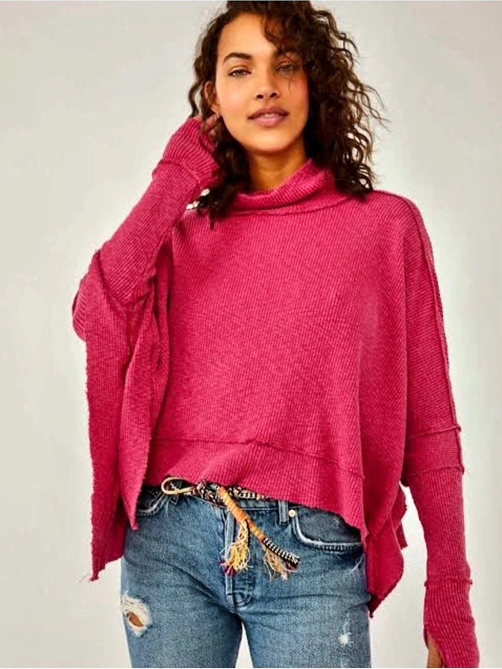 We The Free Women's Moon Daisy Cowl Neck Sweater Pink Size Medium NWT